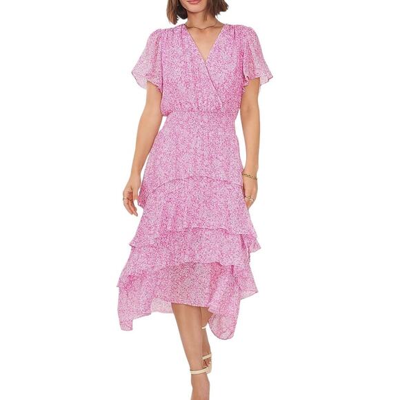 NWT Vince Camuto Pink Floral Tiered Pullover Sundress Midi Dress Size Medium - Picture 1 of 10